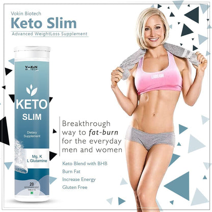 Vokin Biotech Keto Slim Tablets For Weight Loss Dietary Supplement Effervescent Water Soluble (20 Tablets)