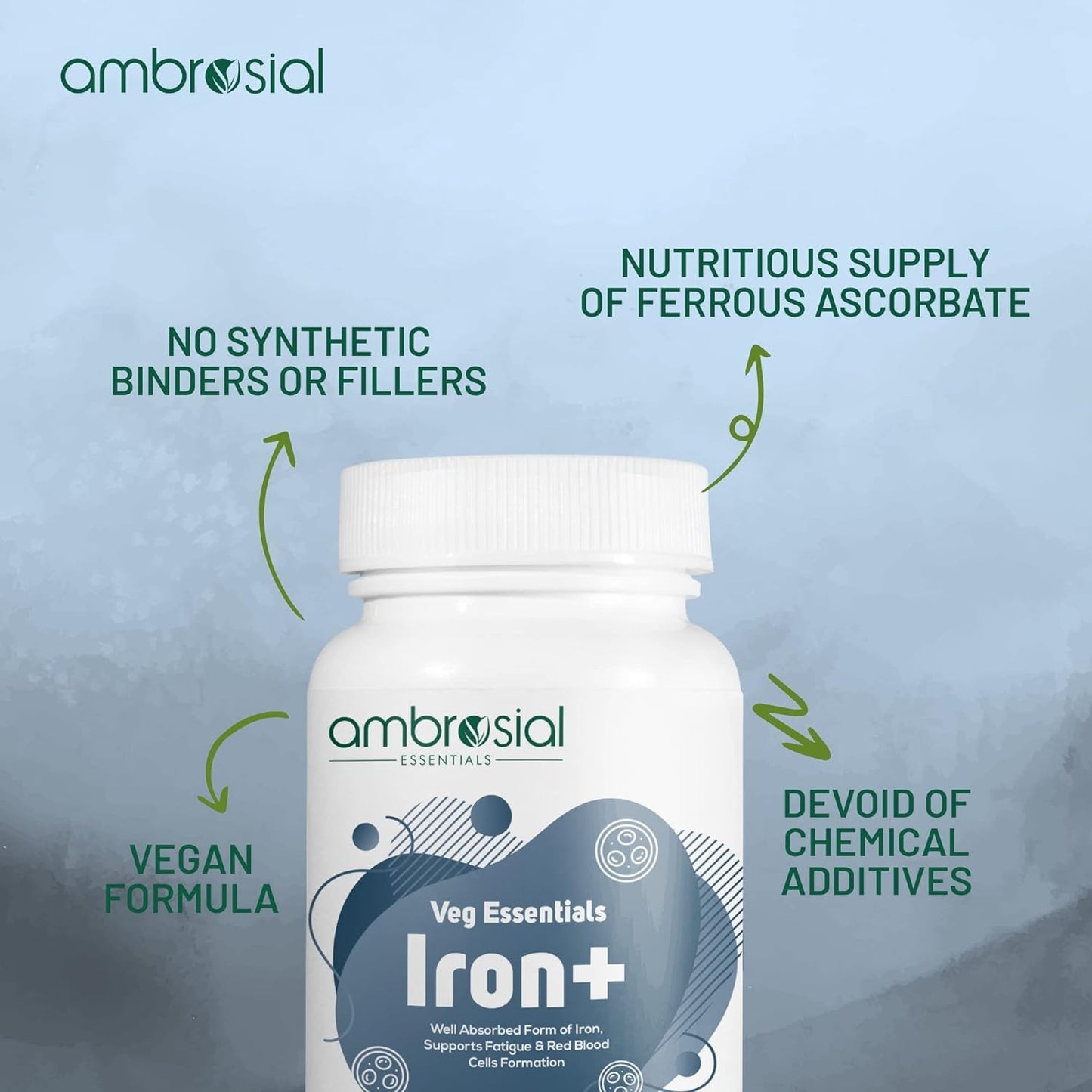 Ambrosial Iron Tablets High Strength 25mg| Iron Supplement for Women & Men| Blood Support & Helps Reduce Tiredness & Fatigue | Enhanced Absorption & Non - Constipating (Pack of 1-120 Capsules)