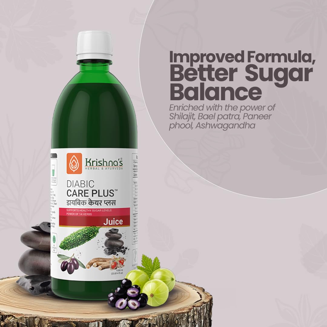 Krishna's Diabic Care Plus Juice with 14 Herbs â€“ Natural Support for Blood Sugar Levels | Herbal Formula for Energy & Wellness - 1000 ml
