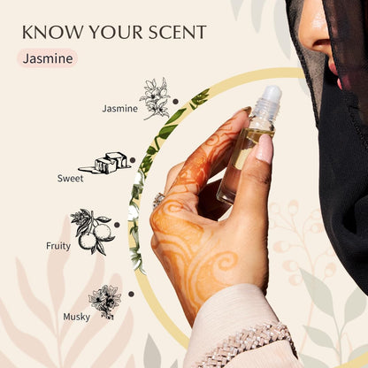 Jasmine Attar Oil by Dukhni | Arabic perfume oils for men and women | 100% pure ittar roll on, oud oil, woody oudh perfume | Eid, Ramadan, Umrah Gifts & Vegan Islamic Fragrances