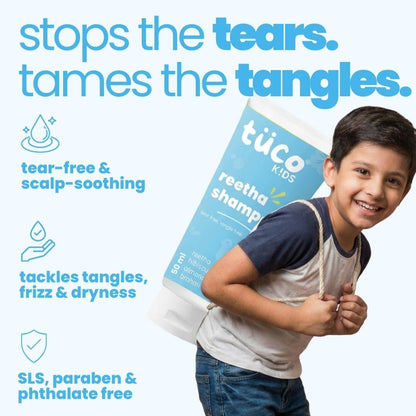 Tuco® Kids Shampoo 50 ml With Hibiscus, Soapnut, Almond | Mild, Conditioning & Nourishing | All Type Hair | Ages 2-5, 4-10, 10-15, 5-10 Years | Paraben, SLS, Sulphate & Tear Free | pH 5.5, Vegan