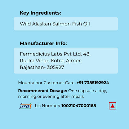 MOUNTAINOR Omega 3 Fish Oil 2500MG Triple Strength Contains - 1100mg EPA & 700mg DHA Per Serving Purified & Mercury Free with No Fishy Burps for Heart, Brain & Joint Health (60 Softgels)