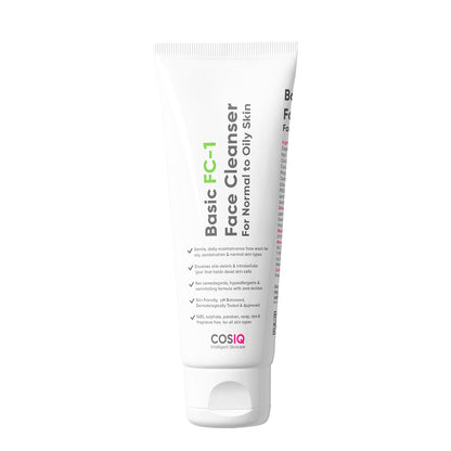 Cos-IQ FC-1 Face Wash for Oily Skin | Matte Finish, Non-Drying Daily Gentle Cleanser | Fight Acne & Pimples, Brightens Skin, Clears Dirt, Refreshing Feel | Non-Comedogenic for Men & Women | 100ml