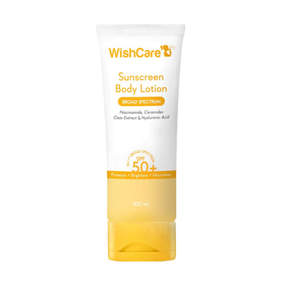 WishCare Sunscreen Body Lotion with SPF 50 PA+++ In-Vivo Tested | Body Sunscreen With Broad Spectrum UVA & UVB Protection, No White Cast | With Carrot Seed & Raspberry | For All Skin Types | For Women & Men | 100ml