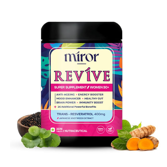 Miror Revive Anti-Aging & Womenâ€™s Daily Wellness Supplement with Resveratrol, Glutathione, Curcumin, Probiotics & CoQ10, Energy, Skin Glow, Gut Health & Immunity Support, Non-GMO, (30 Days Pack)