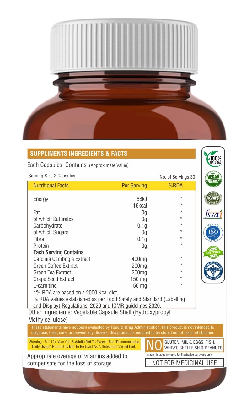 The Body Reserve Keto Fat Burner Capsules | Weight Loss Supplement with 1000mg Garcinia Cambogia, Green Coffee & Green Tea Extract | Daily Weight Loss Burner for Men & Women | Metabolism Support | 60 Veg Capsules