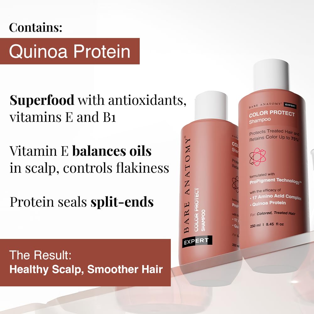 Bare Anatomy Hair Colour Protect Shampoo, Retains Colour Upto 8 Weeks, Repairs Damage With Amino Acid & Quinoa Protein For Dry & Frizzy Coloured Hair For Unisex, 250ml