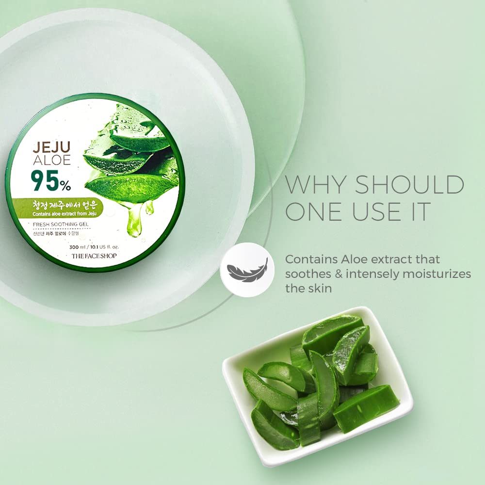The Face Shop Non-Sticky Transparent 3 in 1 Aloe Fresh Soothing gel for Skin, Body and Hair |Reduces Dark Spots and Acne,300ml