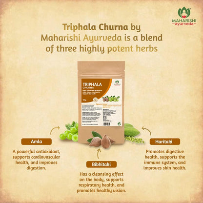 Maharishi Ayurveda Triphala Churna 100 gm | Triphala Powder with Haritaki, Amalaki, Vibhitaki | For Bowel Movement | Relieves Constipation | For Digestion, Gut Health, Gas & Acidity Relief