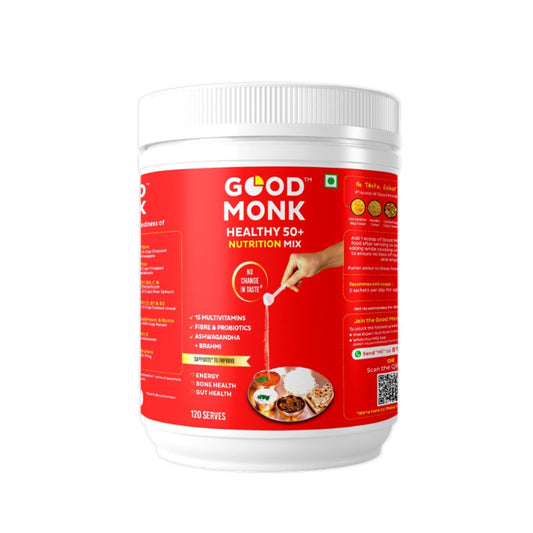 Good Monk Healthy 50+ Multivitamin for Senior Men & Women | For Energy, Bone & Gut Health | With Probiotics, Fibre, Ashwagandha, Vit. B12, C, D, Iron, Zinc | Add To Food - No Taste Change | 120 Serves Jar