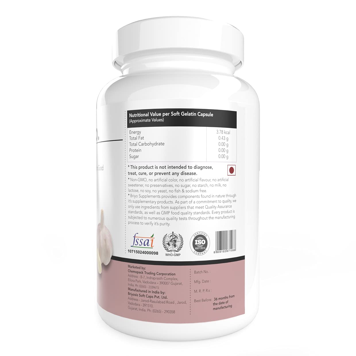 Briyosis Odorless Garlic Softgels -60 Softgels- Allicin Rich Pure Garlic Oil Supplement