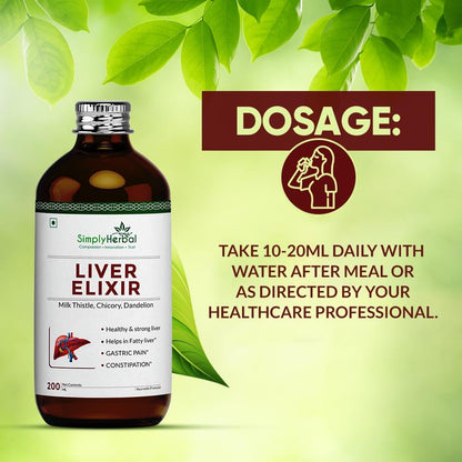 Simply Herbal Super Liver Elixir, Milk Thistle, Chicory, Dandelion | Healthy & Strong Liver, Boost Metabolsim & Improves Digestion (Pack of 1) 200ml each