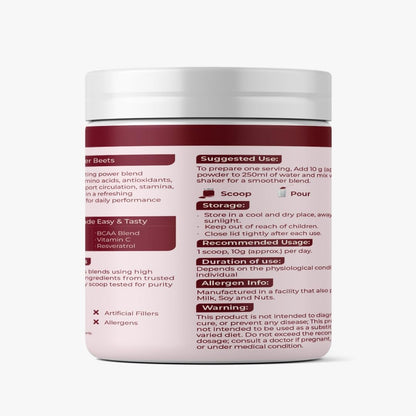 Rooted Actives Power Beets (250 grams) - Organic Beet root powder with L arginine,L Carnitine,BCAA,Reservatrol & Stevia|Heart,Endurance,Nitric oxide booster| Beets Powder Supplement & Pre Workout