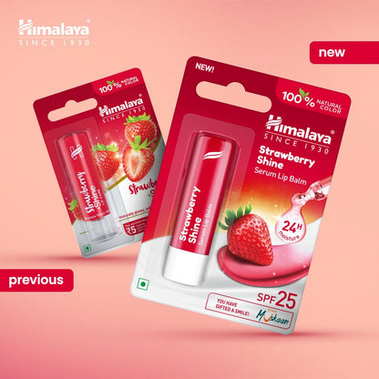 Himalaya Strawberry Shine Serum Infused Lip Balm 4.5G | For Smooth and Nourished Lips | 100% Natural Color & SPF 25 UV Protection