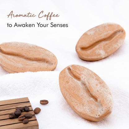 mCaffeine Exfoliating Tan Removal Soap with Coffee,Almond Milk & Caramel|De Tan Bathing Soap for Polishing & Moisturizing the Skin|Bean Shaped Soap for bath with Fresh Coffee Aroma for Unisex