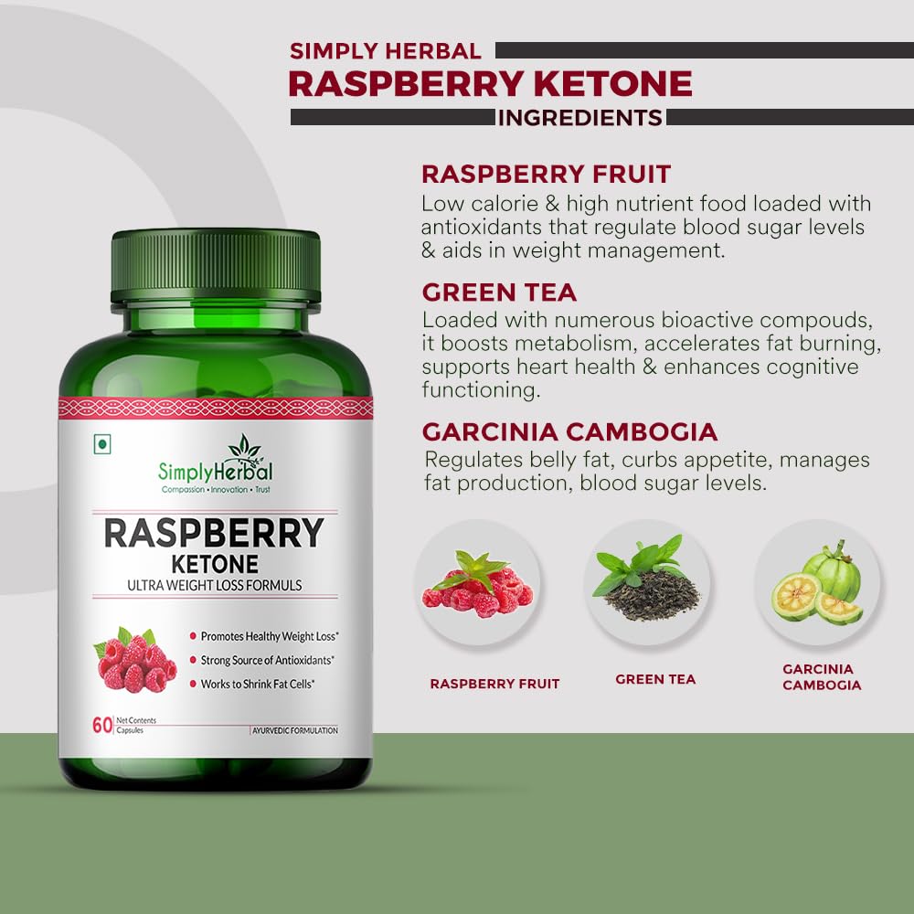 Simply Herbal 800 MG Raspberry Ketone Fruit Extract for Weight Management | Supplement Capsules With Raspberry for Promotes Healthy Weight Management Support Appetite Suppression â€“ 60 Capsules