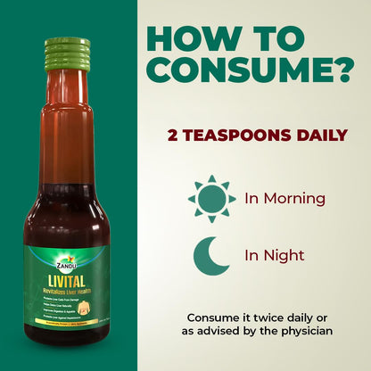 Zandu Livital Syrup â€“ 200 ml | Scientifically proven Ayurvedic Liver Care & Detox Support |Revitalises Liver Health Naturally & Boosts Appetite & Digestion | Blend of 12 Potent Herbs