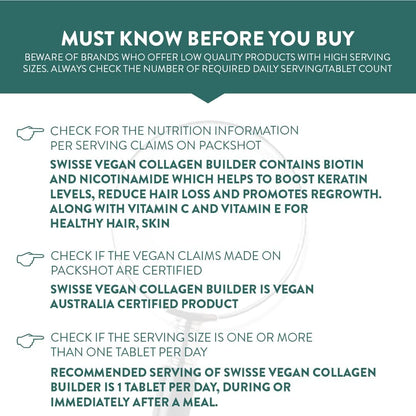 Swisse Vegan Collagen Builder with Biotin & Vitamin C, Supports Natural Collagen Formation & Skin Regeneration (Vegan Certified) - 30 Tablets (For Both Men & Women) Australiaâ€™s No.1 Beauty Nutrition Brand