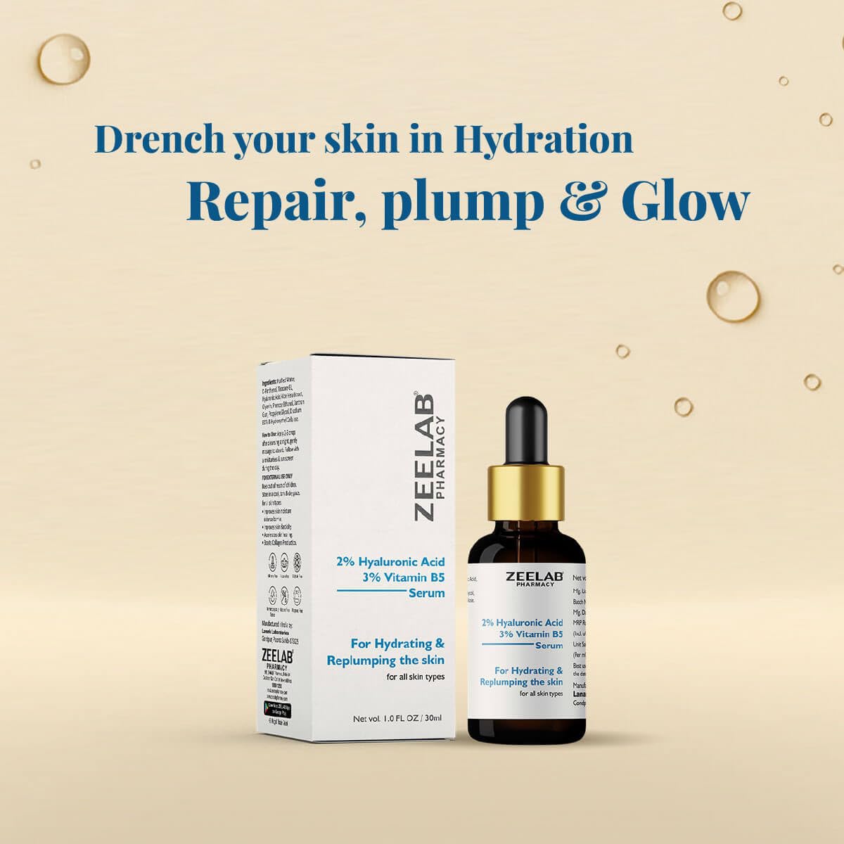 Zeelab 2% Hyaluronic Acid + 3% Vitamin B5 Face Serum â€“ Deep Hydration & Skin Repair â€“ Helps Improve Elasticity, Smoothness & Glow â€“ Lightweight, Non-Greasy Formula â€“ 30ml