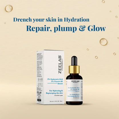 Zeelab 2% Hyaluronic Acid + 3% Vitamin B5 Face Serum â€“ Deep Hydration & Skin Repair â€“ Helps Improve Elasticity, Smoothness & Glow â€“ Lightweight, Non-Greasy Formula â€“ 30ml