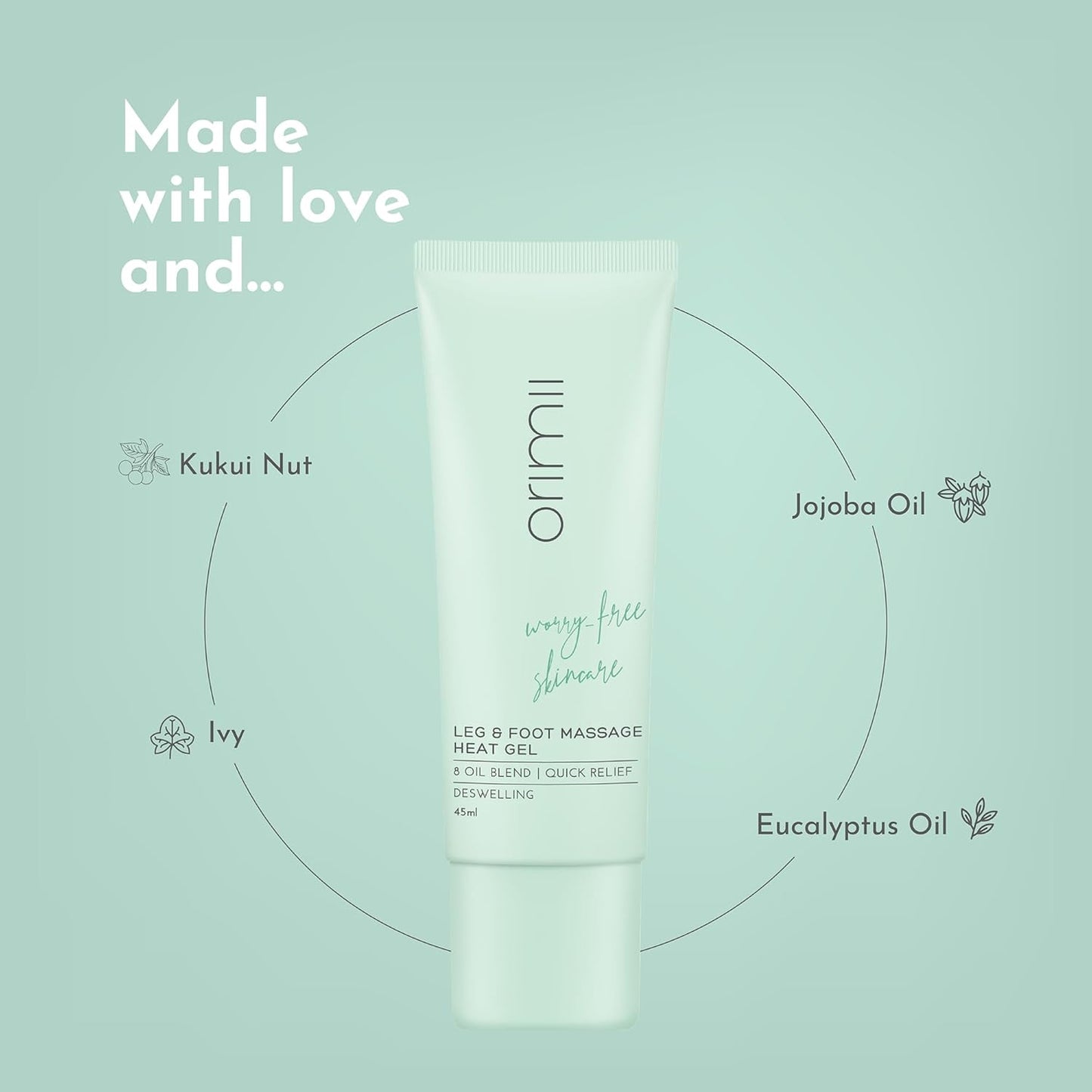 Orimii Leg & Foot Massage Gel For Pain Relief | Heals Swollen Ankles, Leg & Joint Pain | Foot & Leg Pain Relief Product for Pregnant Women | Unique Gel Balm Texture for Quick Absorption (45ml)