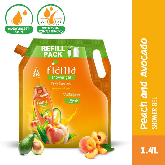 Fiama Body Wash Shower Gel Peach & Avocado, 1.4L Bodywash Refill Value Pouch for Women & Men with Skin Conditioners for Soft & Moisturised Skin, Suitable for All Skin Types