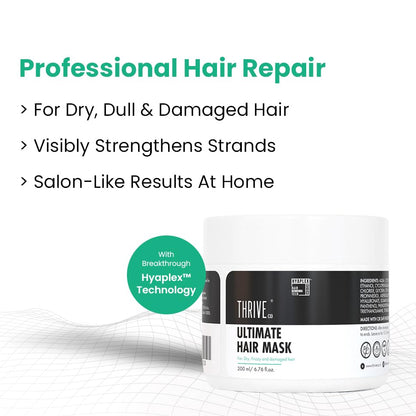 ThriveCo Ultimate Hair Mask With Hyaplexâ„¢| For Dry, Lifeless, Frizzy, and Damaged Hair | Smooths Frizz, Repairs Damage, Hydrates & Strengthens Hair | 200 ml