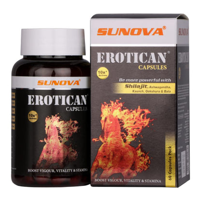 SUNOVA EROTICAN Caspules - Shudh Shilajit, Aswagandha, Gokshura,Bala and Kaunch for Strength, Performance & Muscle building