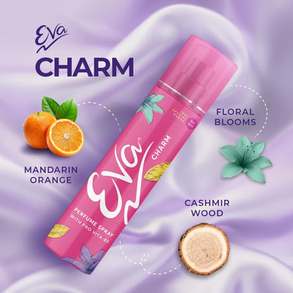 Eva Aura & Charm No Gas Perfume Spray | Long Lasting Perfume Body spray | Floral Grace With Shades Of Mandrine Orange, Cashmirwood & Fresh Citrus Fragrance | Deodorants Women | 120 Ml | Pack Of 2