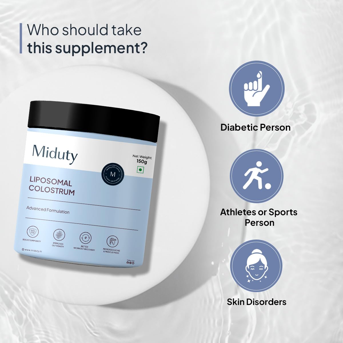 Miduty by Palak Notes Liposomal Colostrum - Increase bone and muscle mass - Probiotic Supplement for Gut Health - Muscle Growth - Boosts Immunity - Better Workout recovery - Colostrum Powder - 150 gm