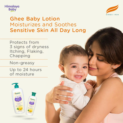 Himalaya Baby Lotion with Pure Cow Ghee 400ml | ph 5.5 | Aloe vera | Safe for newborns | For baby's sensitive skin safe from day 1| No Parabens | No Phthalates | No Mineral Oil | No Synthetic color | Pediatrician evaluated