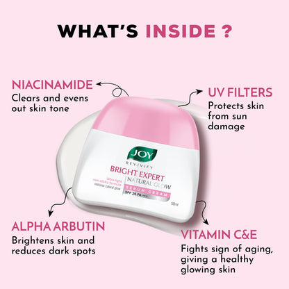 Joy Brightening Face Cream with SPF 25 PA+++ & Niacinamide - Ultra Light & Non Sticky | Summer Face Cream For Natural Glowing Skin & Sun Protection 50ml