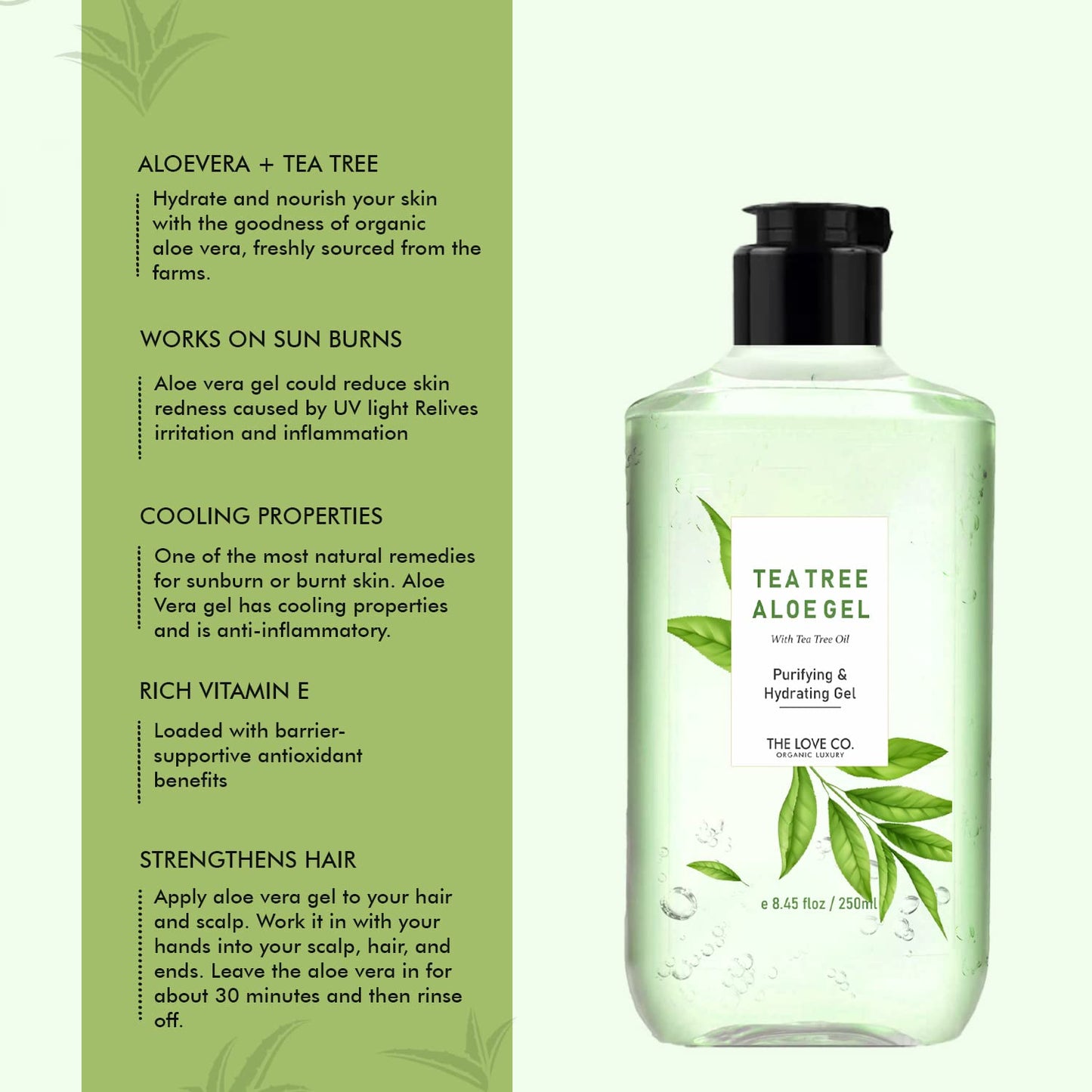 The Love Co. Pure Aloe Vera Gel + Tea Tree Gel 250mlx2 | Pack of 2