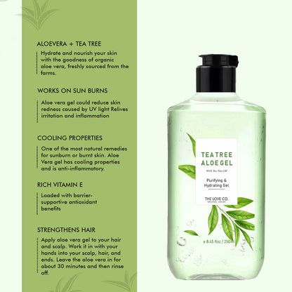 The Love Co. Pure Aloe Vera Gel + Tea Tree Gel 250mlx2 | Pack of 2