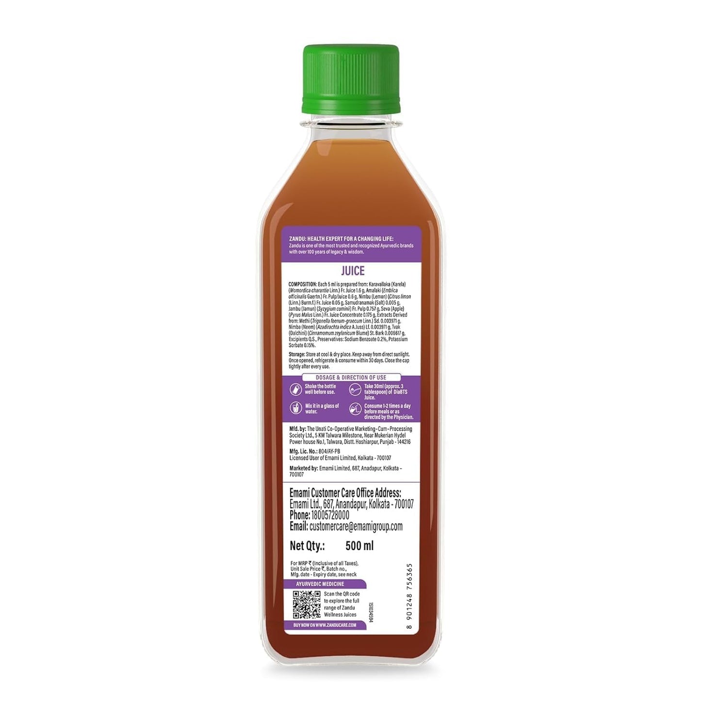 Zandu DiaBTS Care Juice with Karela & Jamun, 500 ml | Blend of 9 Ayurvedic ingredients | Natural & Vegetarian