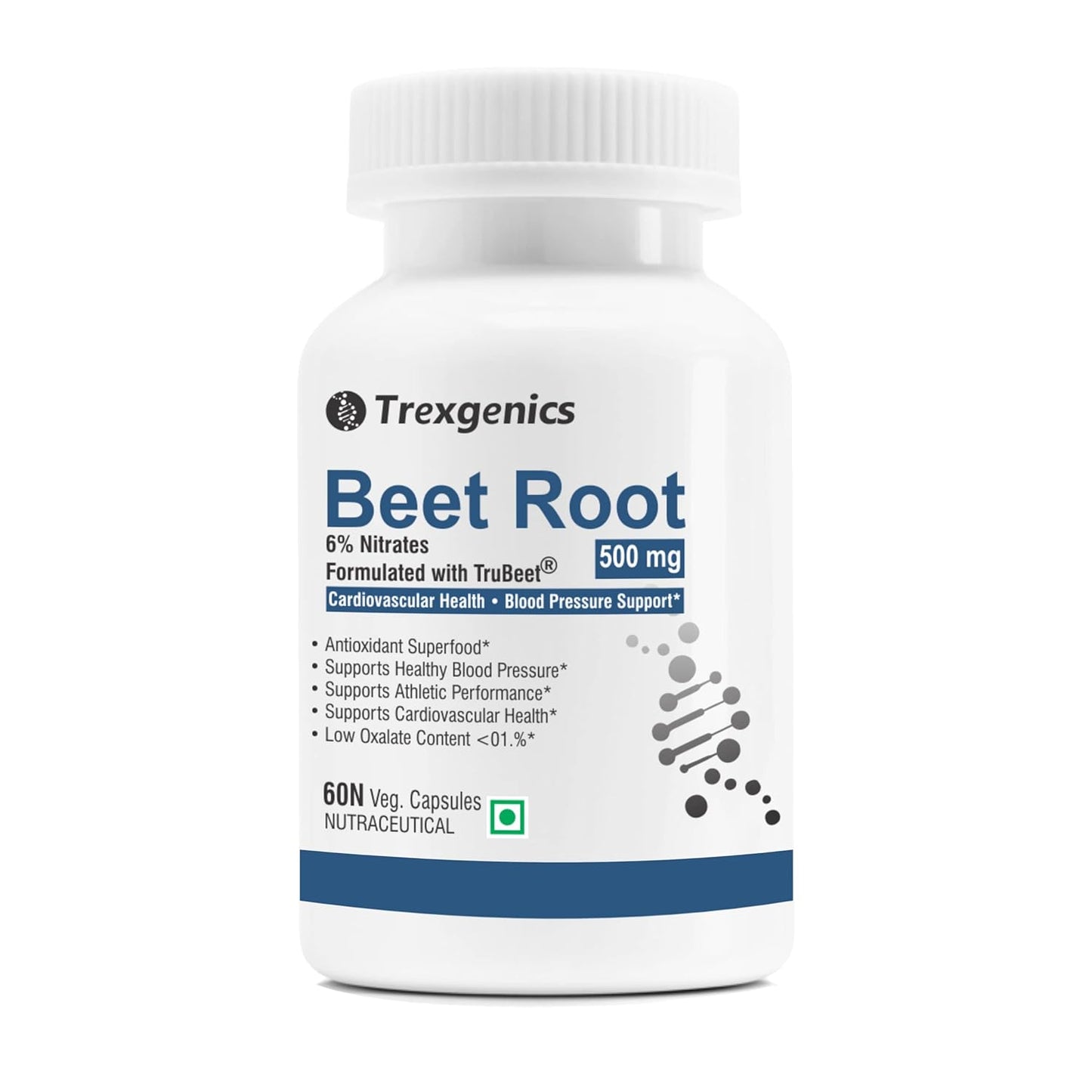 Trexgenics TRUE BEET 6% Nitrates 500 mg Exercise Endurance, VO2 Max, Cardiovascular, Antioxidant, Blood Pressure Support VEGAN & NON-GMO (60 Veg. Capsules)