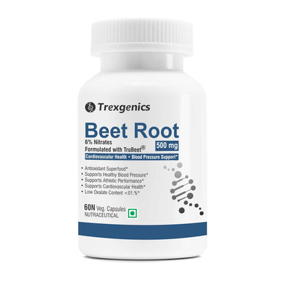 Trexgenics TRUE BEET 6% Nitrates 500 mg Exercise Endurance, VO2 Max, Cardiovascular, Antioxidant, Blood Pressure Support VEGAN & NON-GMO (60 Veg. Capsules)