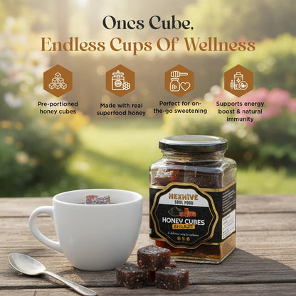Hexhive Shilajit Honey Cubes | Natural Energy & Stamina Support | Pure Honey Infused with Shilajit | No Added Sugar | Ready-to-Use Cubes for Tea, Coffee & Warm Water | Wellness Snack | 300g
