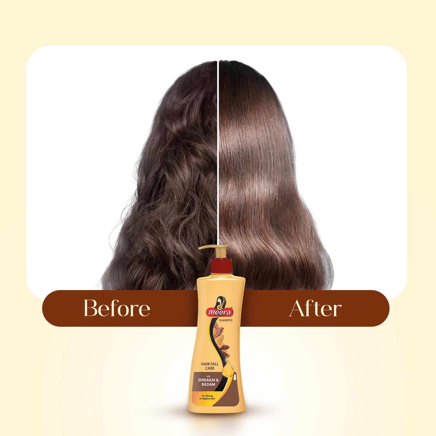 Meera Shampoo Hairfall Care, With Goodness Of Badam and Shikakai, For Men And Women, 340ml, Yellow (MSAM0340HFC02R)