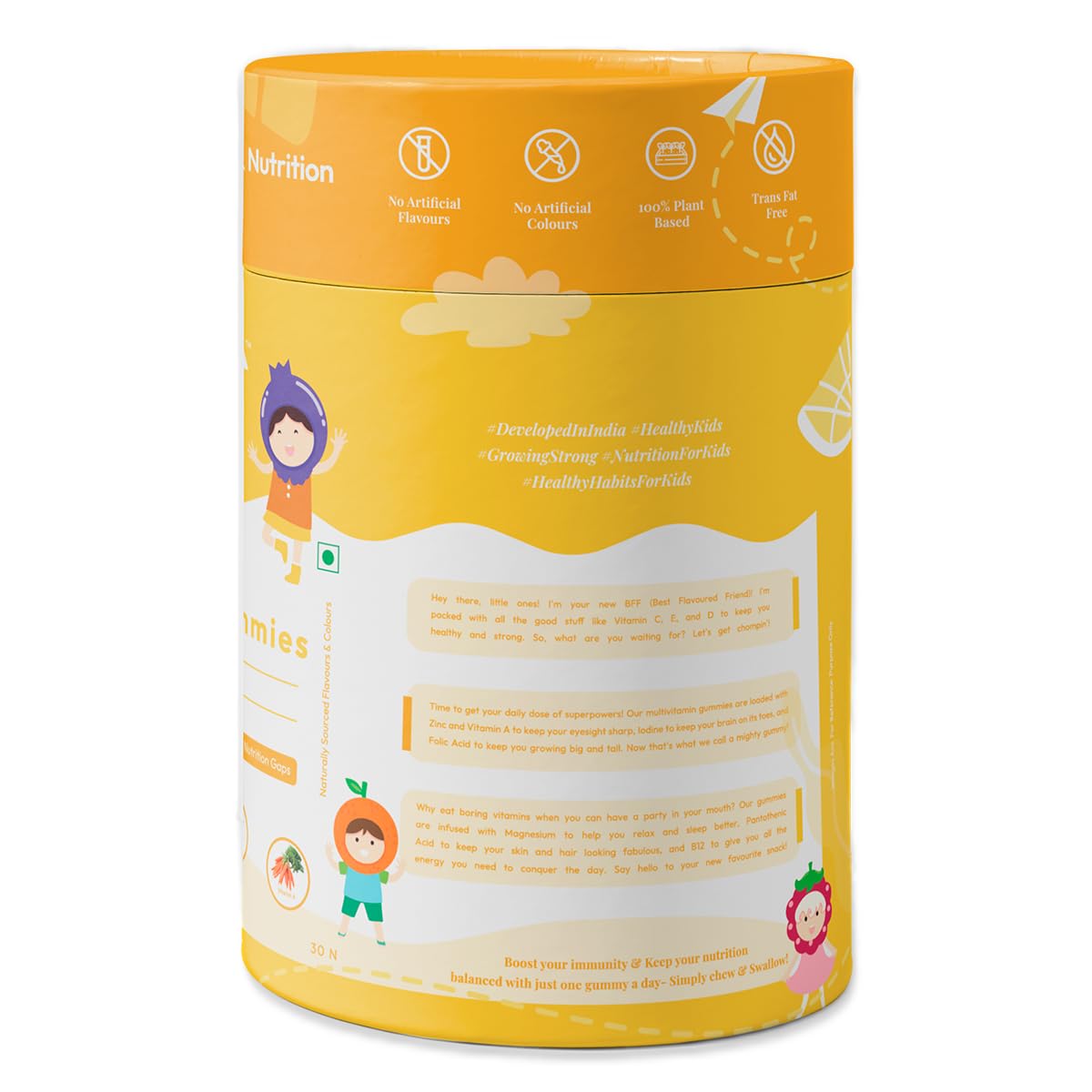 The Body Reserve's Multivitamin Gummies For Kids With 10 Vitamins & Minerals Helps Kids Growth, Strong Bones & Teeth, Improves Immunity, Antibody Production Lemon & Strawberry Flavour 30 Gummies