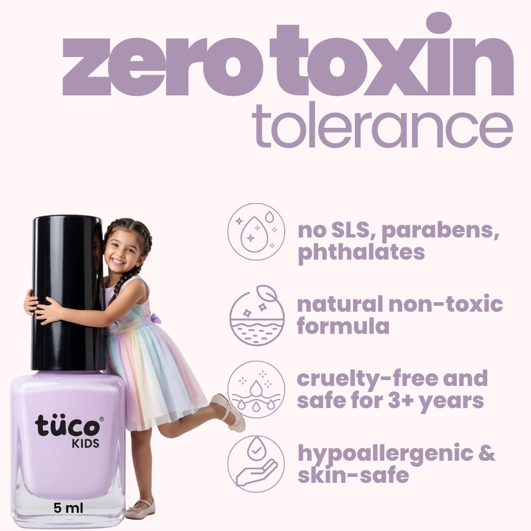 TucoÂ® Kids Water Based Safe Nail Polish for girls | Easy to Peel Off, Non Toxic, Natural & Safe for Kids | Play Safe with Chemical Free Nails for Daughters | Pack of 1x5ml | Purple