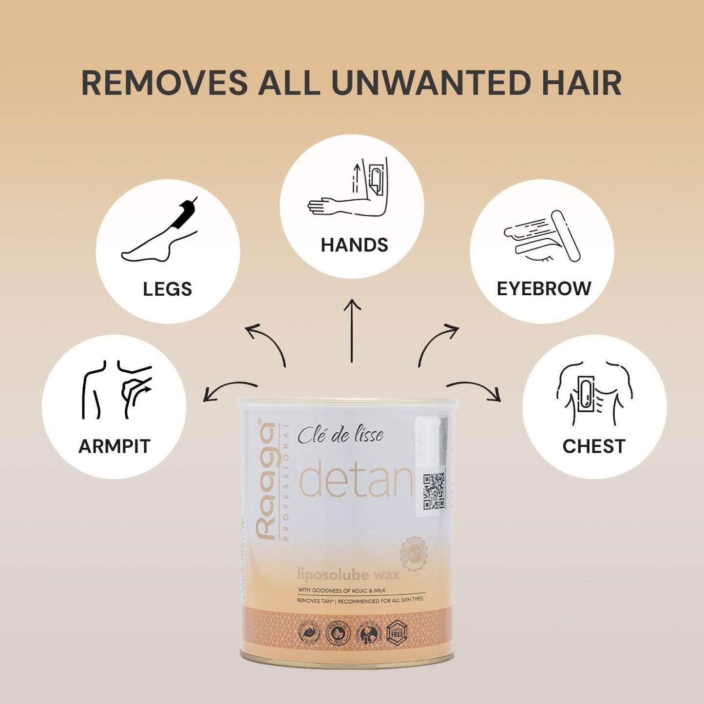 Raaga Professional Detan Liposoluble Wax | Kojic and Milk (Imported Ingredient) | Removes Tan | Dermatologically Tested, Colophony Free | For All Skin Types (800 ml)