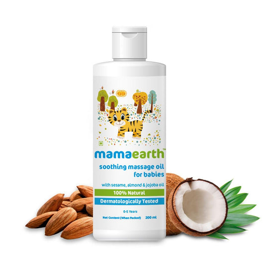 Mamaearth Soothing Massage Oil for Babies - 200ml | Infused with Sesame, Almond & Jojoba Oil | Heals Skin & Builds Immunity, Light & Safe, Non-staining Oil
