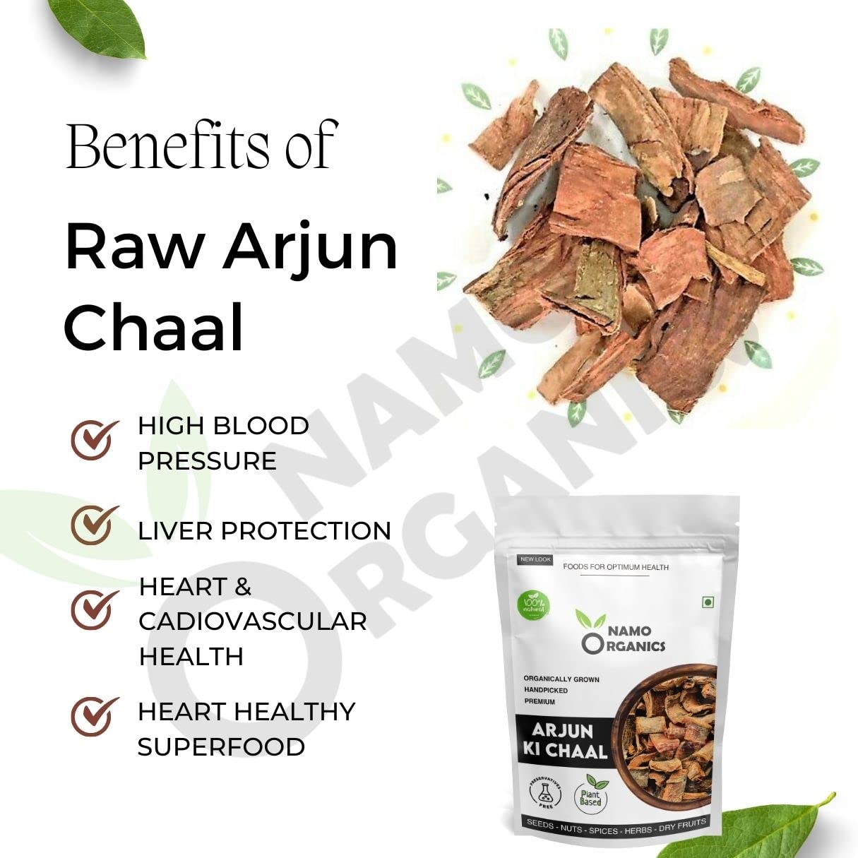 Namo Organics - Arjun ki Chaal â€“ 1 kg Arjuna Bark â€“ To Support Heart Health & Promote Good Cholesterol | Ayurvedic Heart Health Support | Natural, Sun-Dried, Unprocessed |