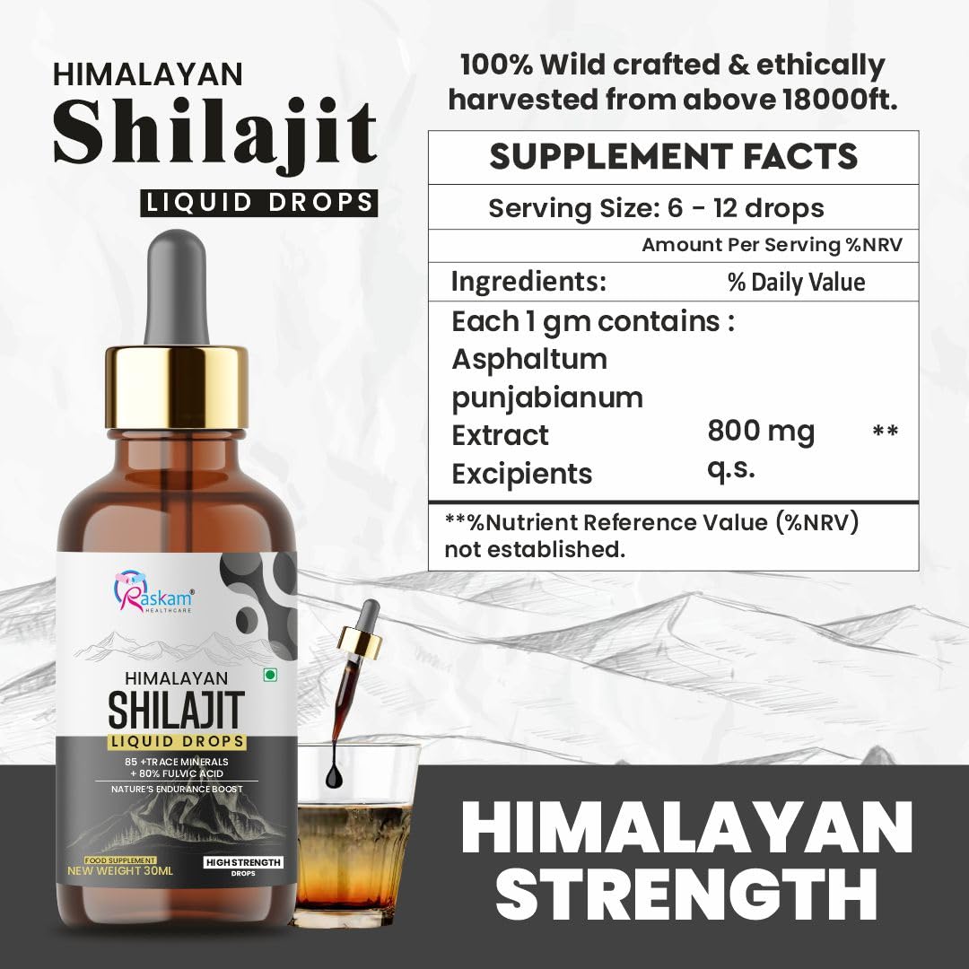 Pure Himalayan Shilajit liquid Drops - 30ml | Rich in Fulvic acid | Natural extract from Himalayas | 100% Pure Shilajit | Boosts Stamina And Energy | Boosts Stamina And Energy