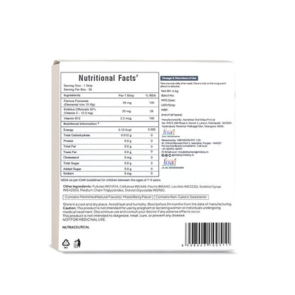 Miduty by Palak Notes Kids Iron Strips for Kids - Dissolvable Strips for better Iron absorption - Energy Boost - Iron Supplement with Vitamin C & Vitamin B12 - Mixed Berry Flavour - 30 Oral Strips