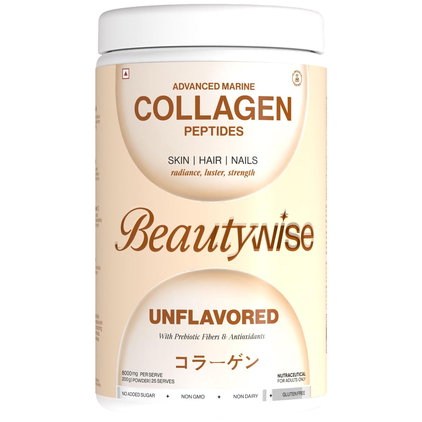Beautywise Advanced Hydrolyzed Japanese Marine Collagen with Glutathione | For Radiance, Hydration, Youthful Skin | Fast-Absorbing 200gm, Clinically Proven | Skin, Hair & Nails | Unflovoured (25 Servings)