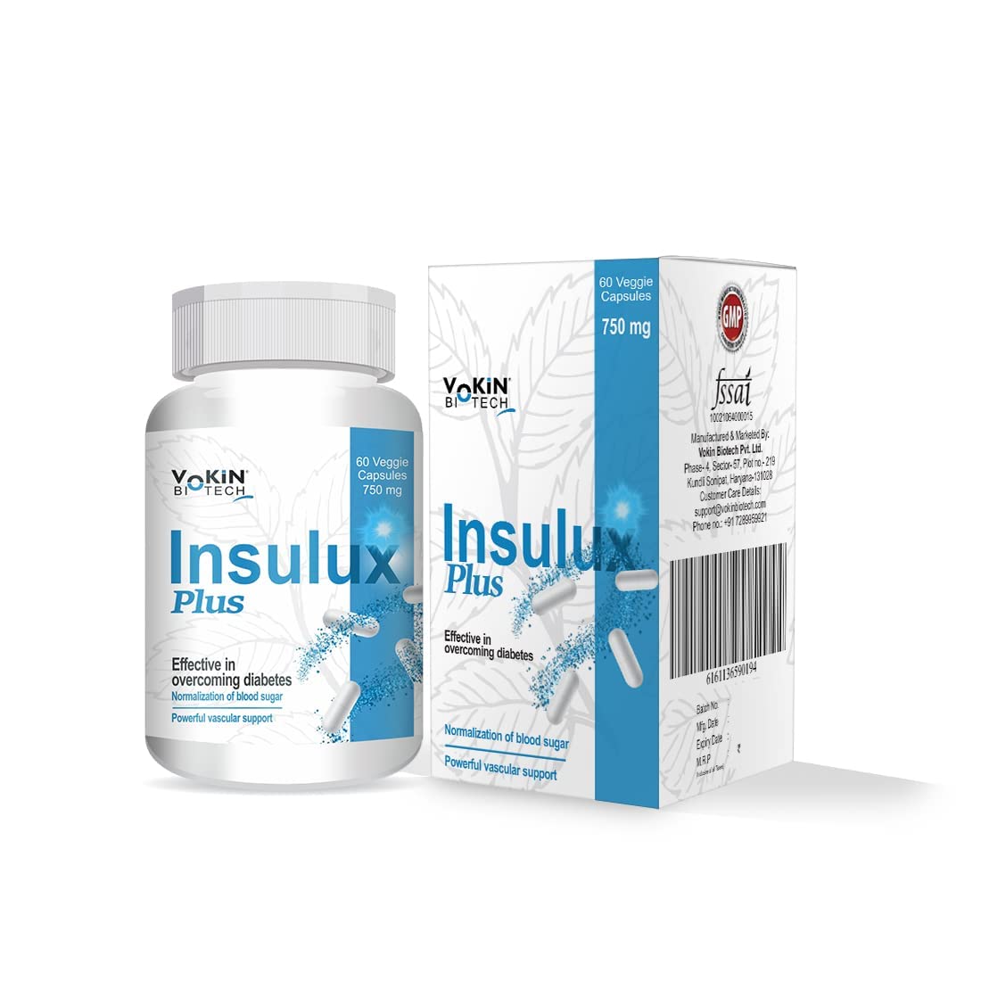 Vokin Biotech Herbal Insulux Plus For Endocrine Health and Sugar Control Berberine 200 mg and Milk Thistle 200 mg Manages Blood Sugar Levels I For Both Men & Women (60 Capsules)