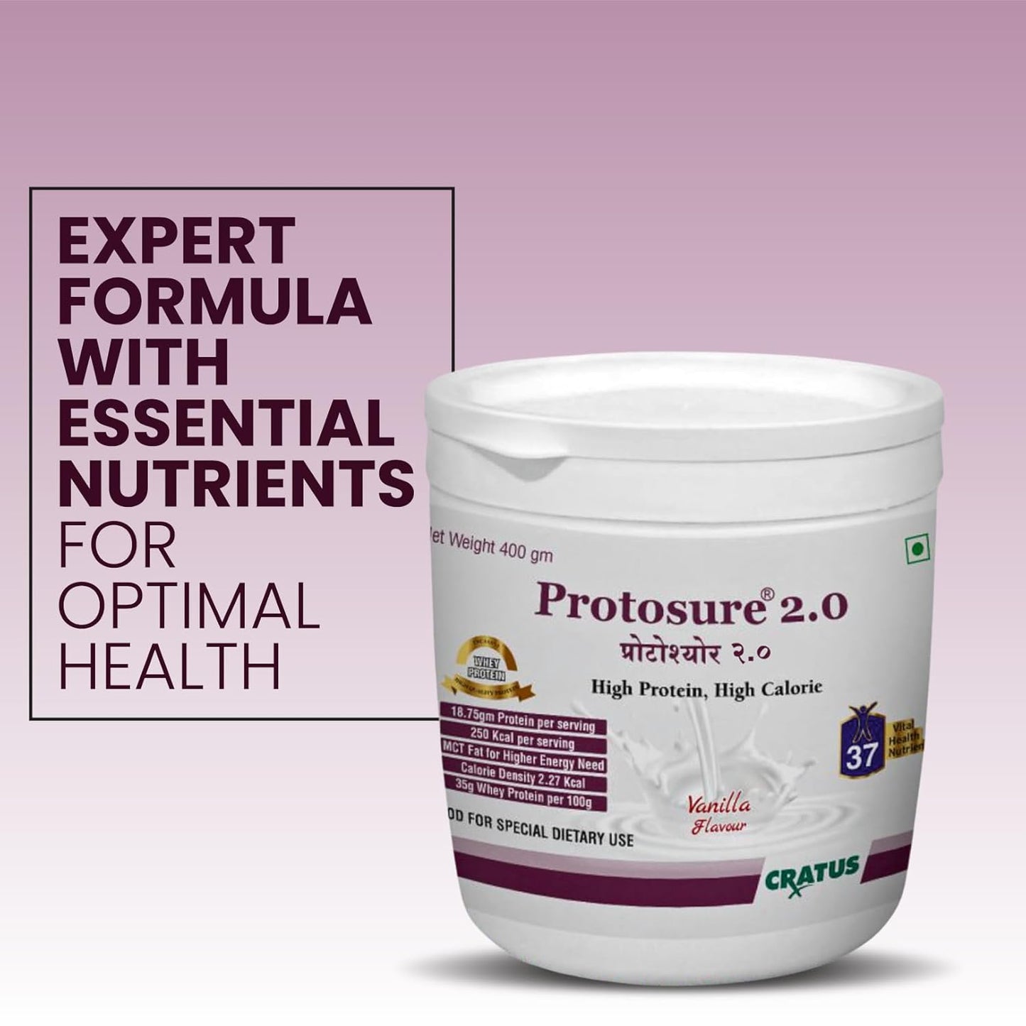 Cratus Protosure 2.0 - Helps Manage Diabetes | Rich in Proteins and Calories | Easily Digestible Fats | Filled with Essential Vitamins and Minerals | Low Glycemic Index