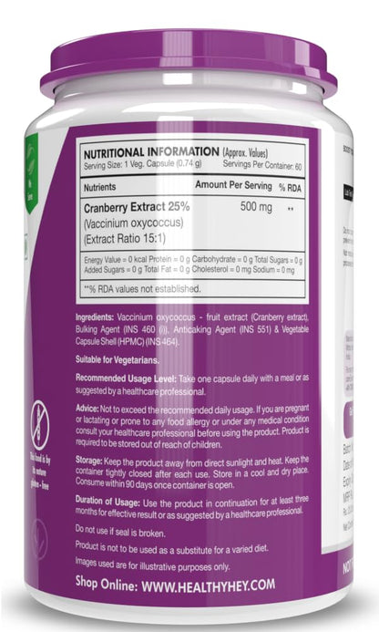 HealthyHey Nutrition Cranberry Extract - Urinary Tract Health - 60 Veg Capsules